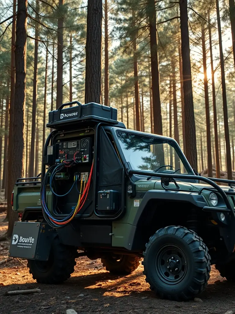An image of the GTMX Labs autonomy kit installed on a forestry vehicle, highlighting the ruggedized design and ease of integration. The image should convey the system's durability and reliability in harsh operating conditions.